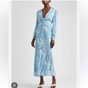 RIXO London Selma maxi white blue floral print dress, size 4/6